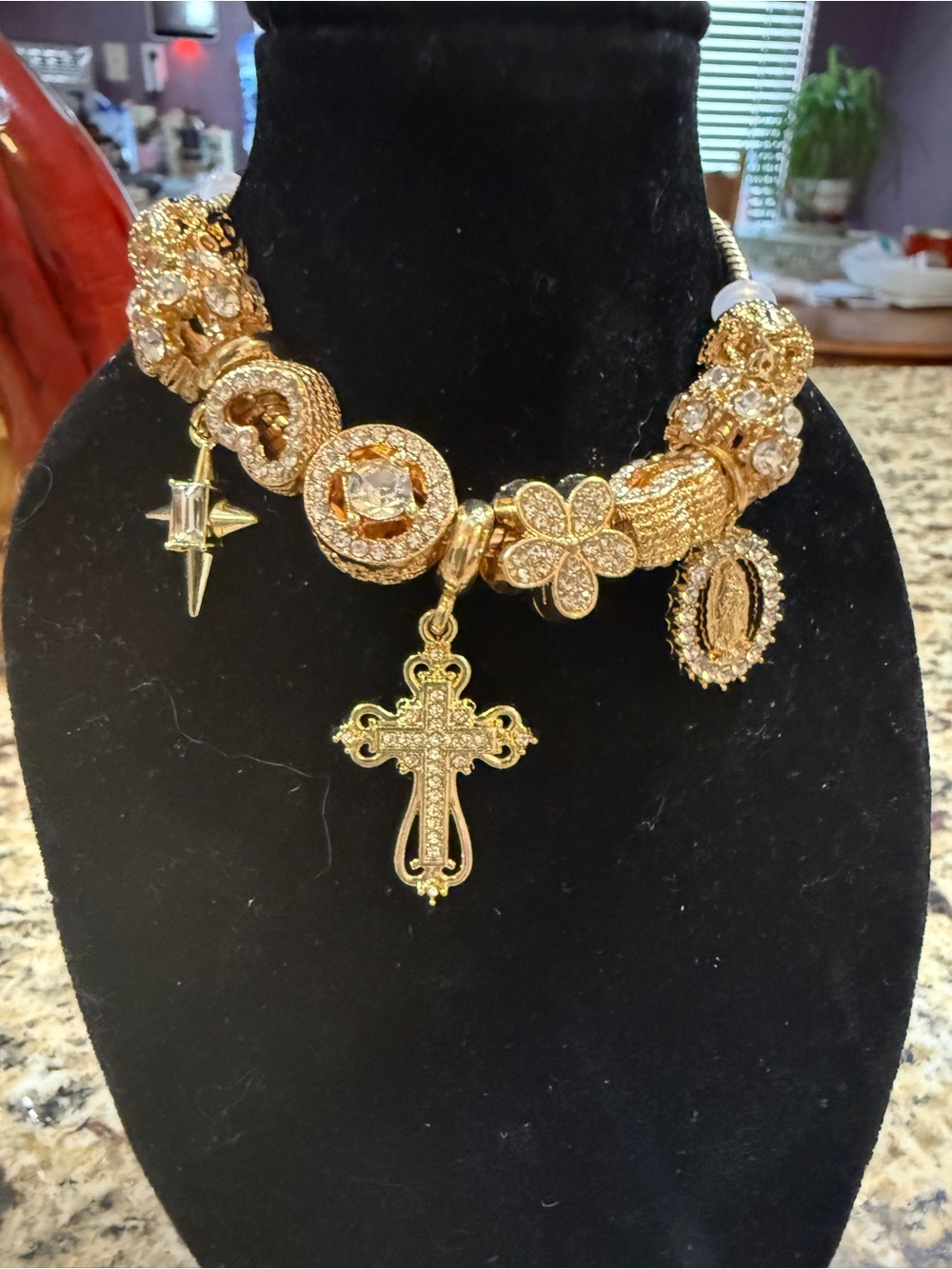 Gold-Tone Charm Cross Necklace for Women